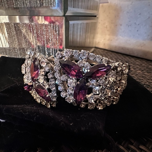 Jewelry - Elegant Purple and Silver Crystal Cuff Bracelet